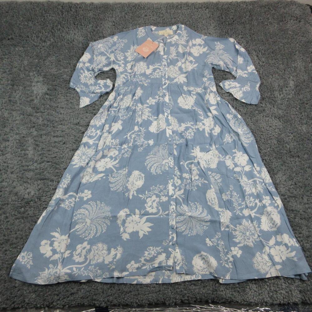 House Of Lacuna Dress Womens Small Blue Floral Maxi Shirt Button Front Boho NWT
